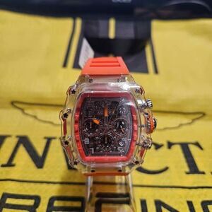 Activa Skeleton x Invicta ACW2305-003 Transparent Chronograph Watch Orange Strap
